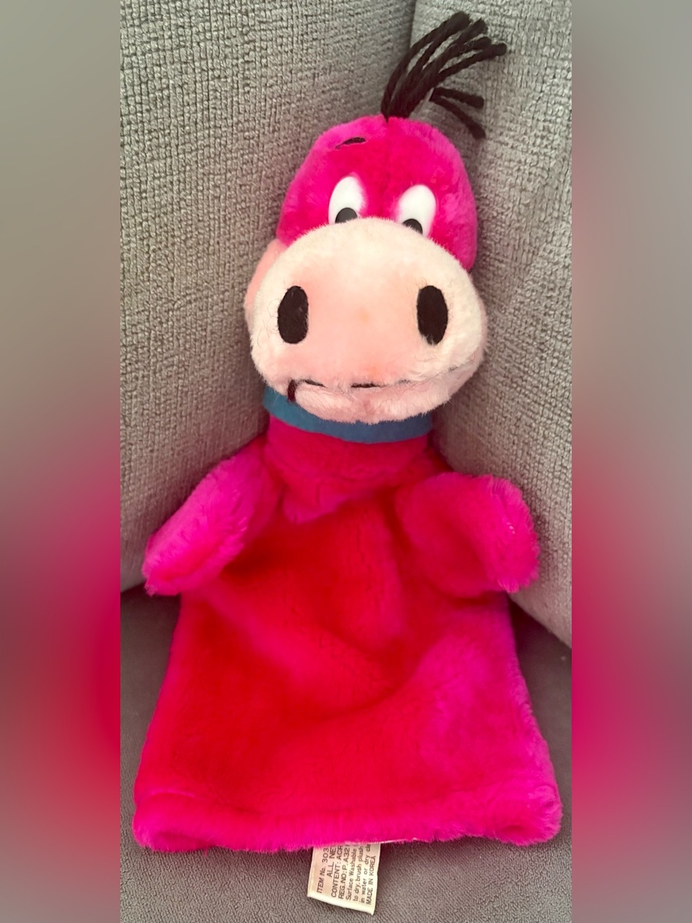 Vintage Hanna-Barbera 1990 Mighty Star Hand Puppet Plush Dino Flintstones 11”